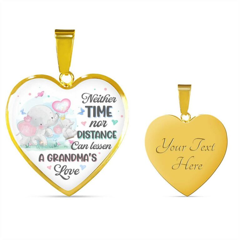 Neither Time Nor Distance Can Lessen A Grandma's Love Cute Elephant Heart Pendant Necklace for Granddaughter - Heart Luxury Necklace (Gold Plated)