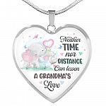 Neither Time Nor Distance Can Lessen A Grandma's Love Cute Elephant Heart Pendant Necklace for Granddaughter - Heart Luxury Necklace (Silver)