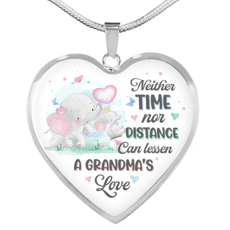 Neither Time Nor Distance Can Lessen A Grandma's Love Cute Elephant Heart Pendant Necklace for Granddaughter - Heart Luxury Necklace (Silver)