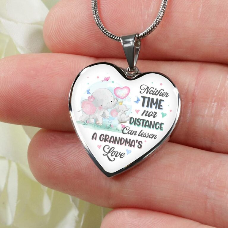 Neither Time Nor Distance Can Lessen A Grandma's Love Cute Elephant Heart Pendant Necklace for Granddaughter - Heart Luxury Necklace (Silver)