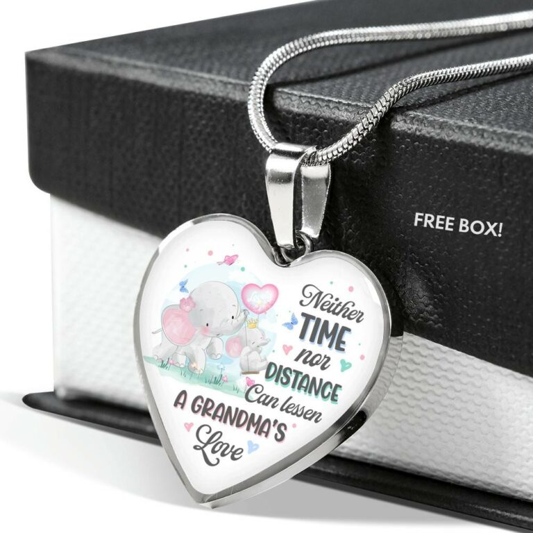 Neither Time Nor Distance Can Lessen A Grandma's Love Cute Elephant Heart Pendant Necklace for Granddaughter - Heart Luxury Necklace (Silver)