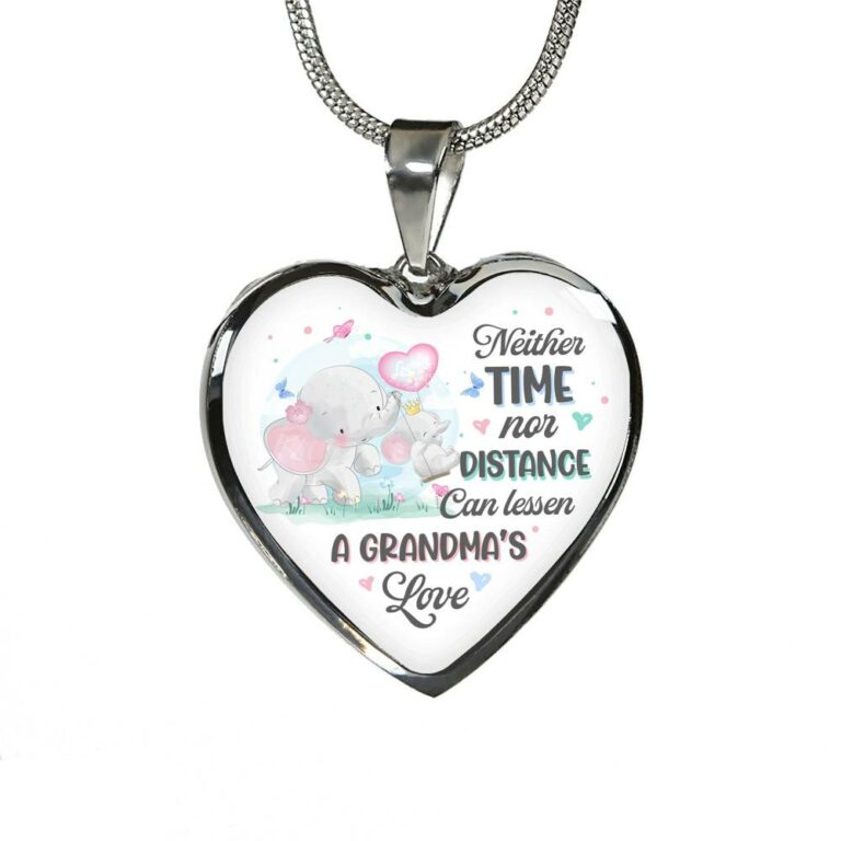 Neither Time Nor Distance Can Lessen A Grandma's Love Cute Elephant Heart Pendant Necklace for Granddaughter - Heart Luxury Necklace (Silver)