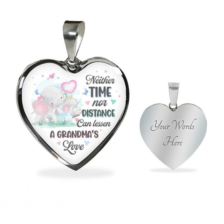 Neither Time Nor Distance Can Lessen A Grandma's Love Cute Elephant Heart Pendant Necklace for Granddaughter - Heart Luxury Necklace (Silver)