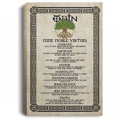 Nine Noble Virtues Of Asatru Viking Framed Canvas - Courage Honor Fidelity Discipline Unframed Poster, White, 0.75'' Framed Canvas