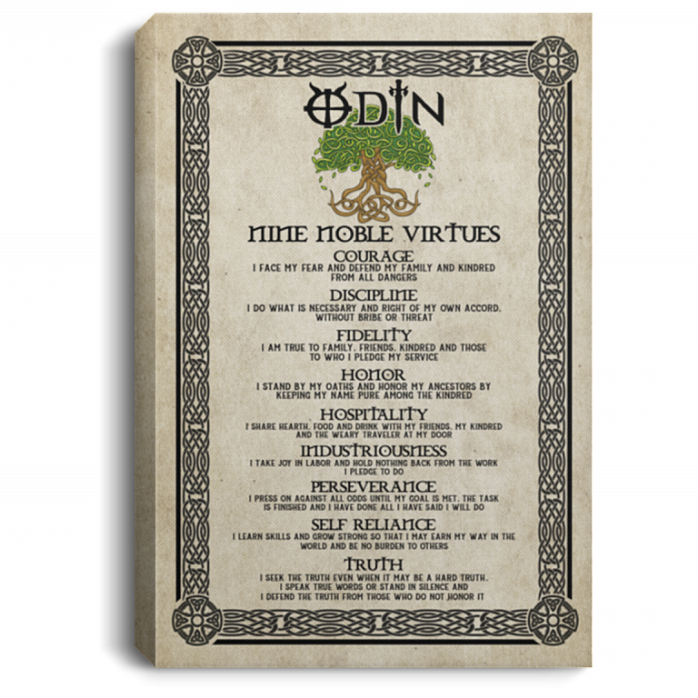 Nine Noble Virtues Of Asatru Viking Framed Canvas - Courage Honor Fidelity Discipline Unframed Poster, White, 0.75'' Framed Canvas