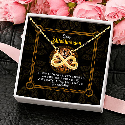 Alternative view of To My Shieldmaiden If I Had To Choose Between Loving You And Breathing Infinity Heart Pendant Necklace