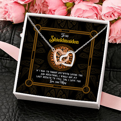 Alternative view of To My Shieldmaiden If I Had To Choose Between Loving You And Breathing Interlocking Hearts Pendant Necklace