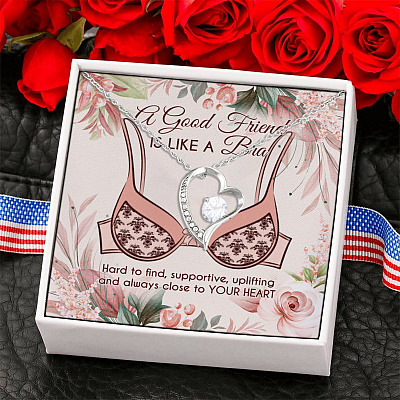 Alternative view of A Good Friend Is Like a Bra Hard to Find Close to My Heart Bff Gift Forever Love Pendant Necklace
