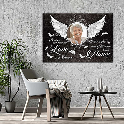 Alternative view of Personalized Photo Because Someone We Love Is In Heaven Memorial Framed Canvas - Unframed Poster