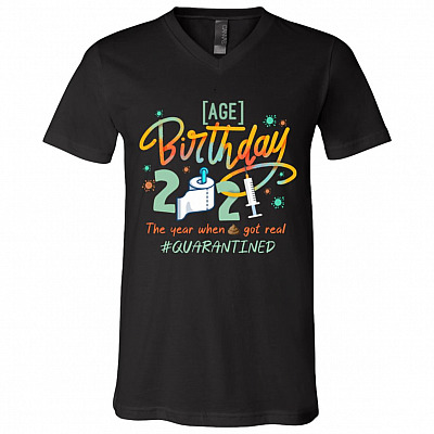 Personalized Birthday 2021, Black, V-Neck T-Shirt