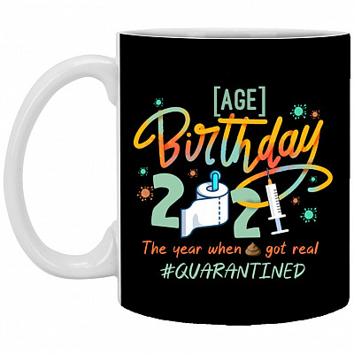 Personalized Birthday 2021 The Year, Black, 11 oz. White Mug