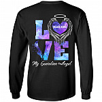 Personalized Love My Guardian Angel Memorial Print Back Only Hoodie - Sweatshirt - Memorial Shirt For Loss, Black, Long Sleeve