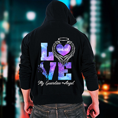 Alternative view of Personalized Love My Guardian Angel Memorial Print Back Only Hoodie - Sweatshirt - Memorial Shirt For Loss