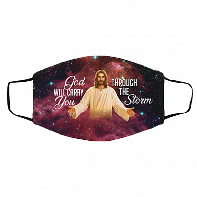 God Will Carry You Through, White, Cloth Face Cover – Medium/Large
