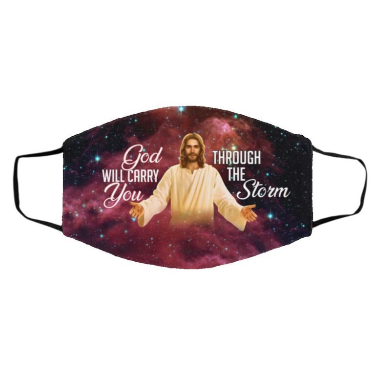 God Will Carry You Through, White, Cloth Face Cover – Medium/Large