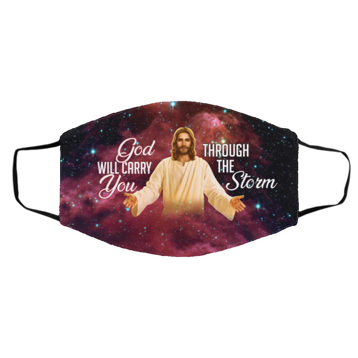 God Will Carry You Through, White, Cloth Face Cover – Medium/Large God Will Carry You Through, White, Cloth Face Cover – Medium/Large