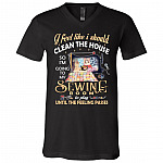 I Feel Like I Should Clean, Black, V-Neck T-Shirt