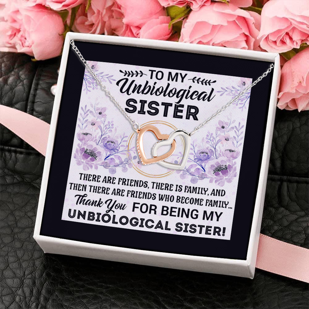 1HP. Unbiological Sister card (4) Interlocking Hearts Necklace 4