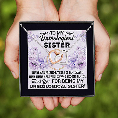 Alternative view of Thank For Being My Unbiological Sister Interlocking Hearts Pendant Necklace - Best Friend Jewelry