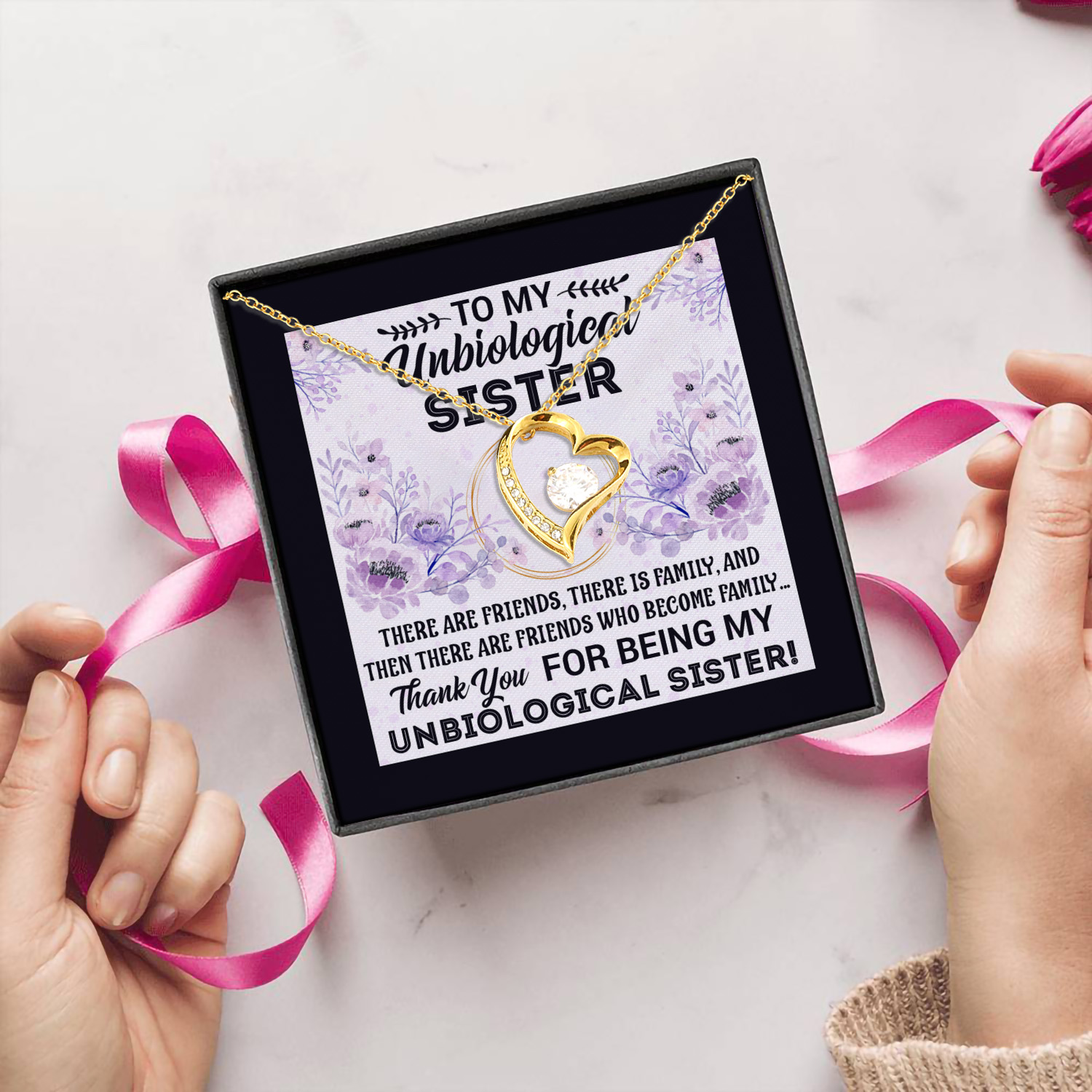 1HP. Unbiological Sister card (4) Forever Love Necklace (Gold) 5