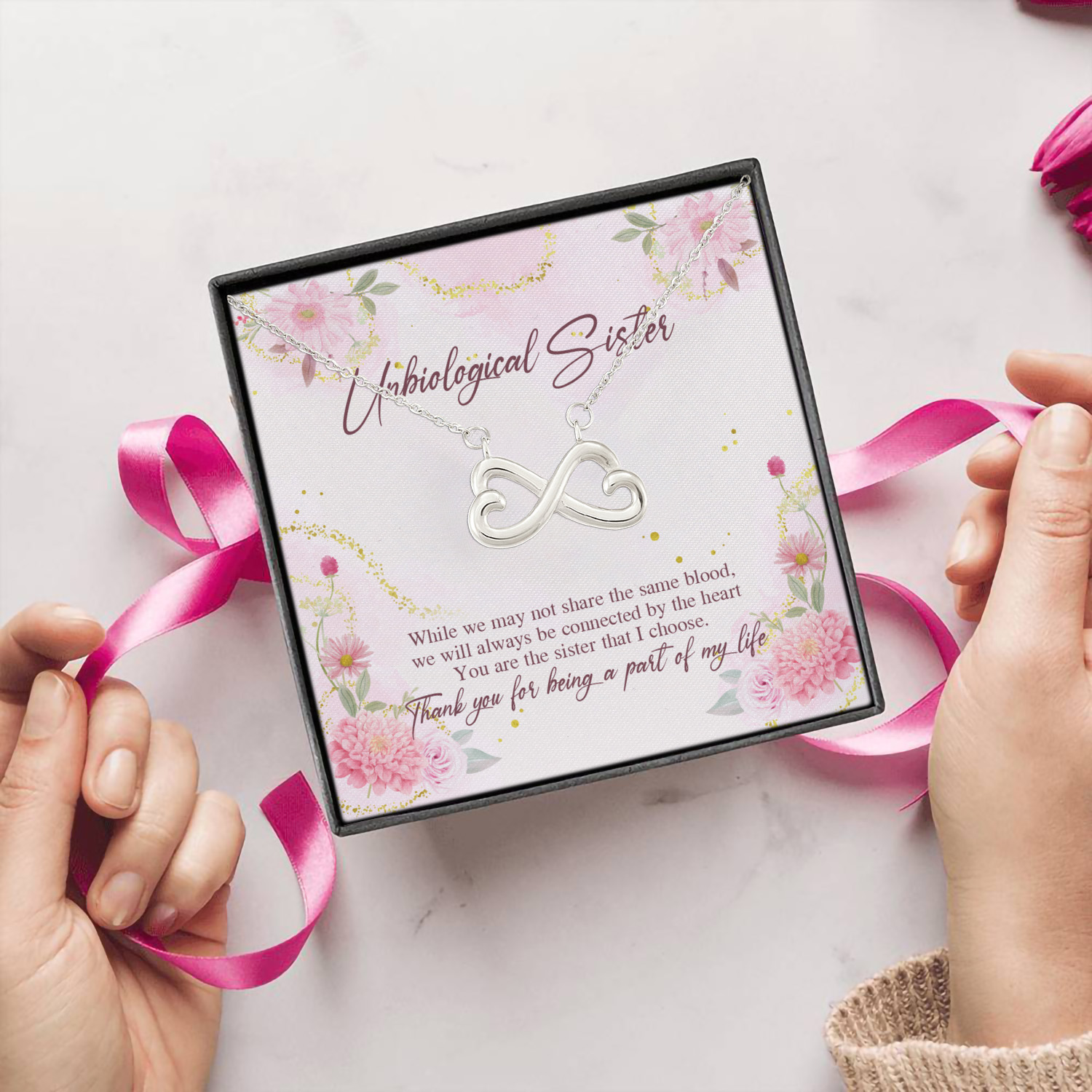 2HP. Sister That I Choose Infinity Heart Necklace (Silver) 5