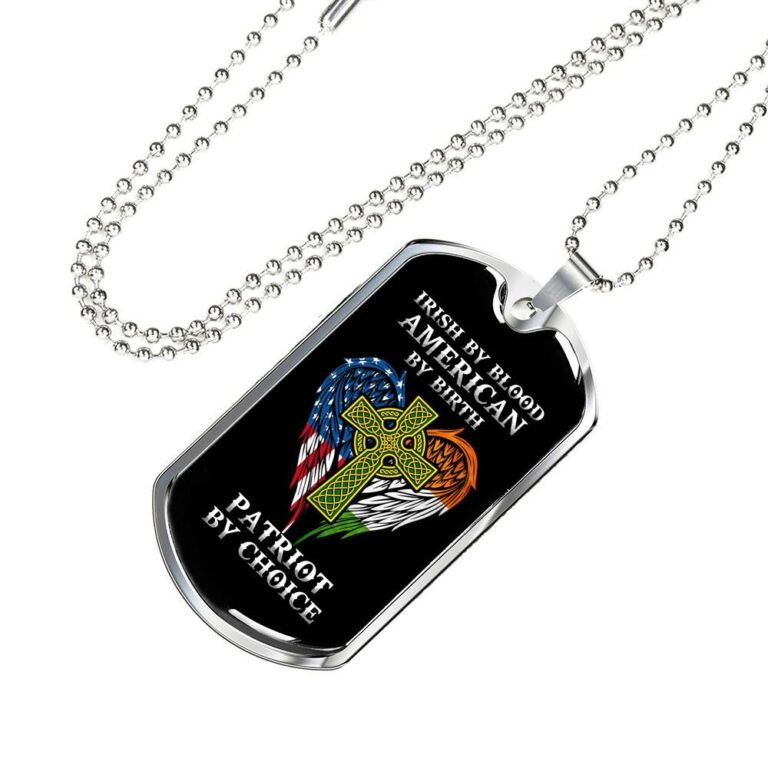 Irish By Blood American By Birth Patriot By Choice Dog Tag Pendant Necklace - Dog Tag (Silver)