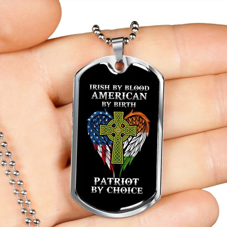 Irish By Blood American By Birth Patriot By Choice Dog Tag Pendant Necklace - Dog Tag (Silver)