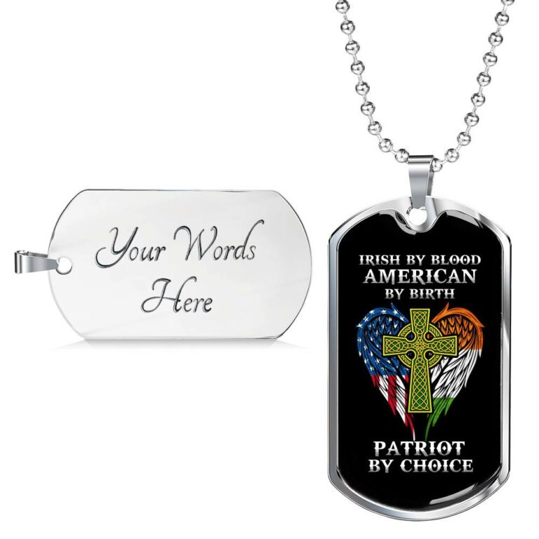 Irish By Blood American By Birth Patriot By Choice Dog Tag Pendant Necklace - Dog Tag (Silver)