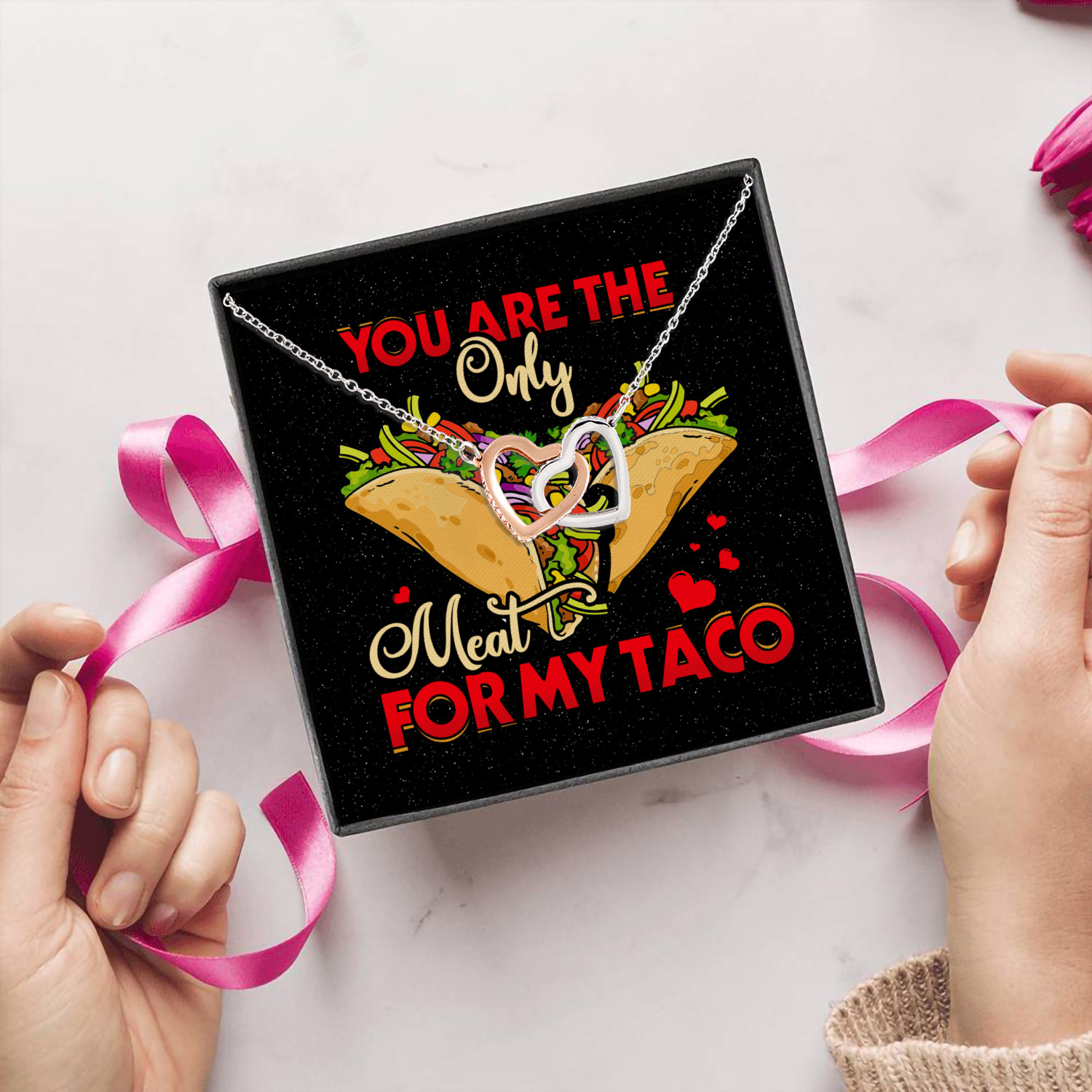 5KT. You Are The Only Meat My Taco Interlocking Hearts Necklace 5