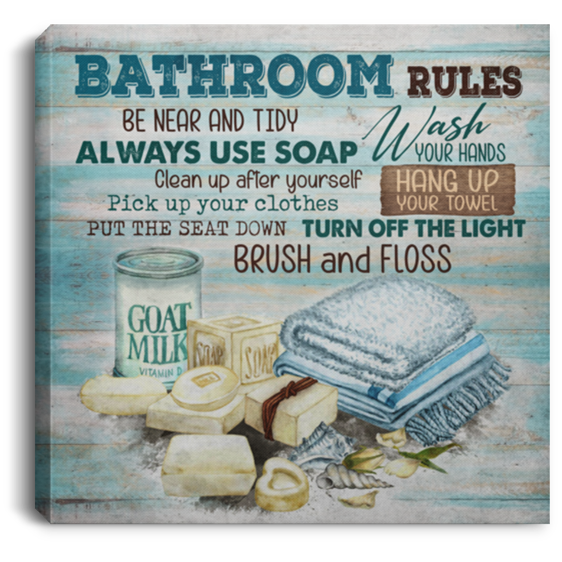 Bathroom Rules Framed Canvas - Unframed Poster - Bathroom Decor, White, 0.75'' Framed Canvas