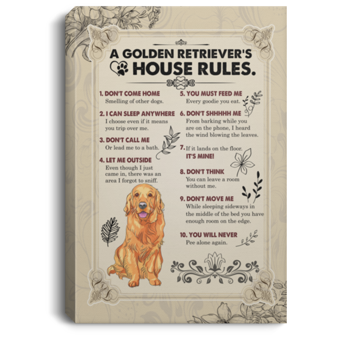 A Golden Retriever's House Rules Gallery Wrapped Framed Canvas Prints - Unframed Poster - Home Decor Wall Art, White, 0.75'' Framed Canvas A Golden Retriever's House Rules Gallery Wrapped Framed Canvas Prints - Unframed Poster - Home Decor Wall Art, White, 0.75'' Framed Canvas