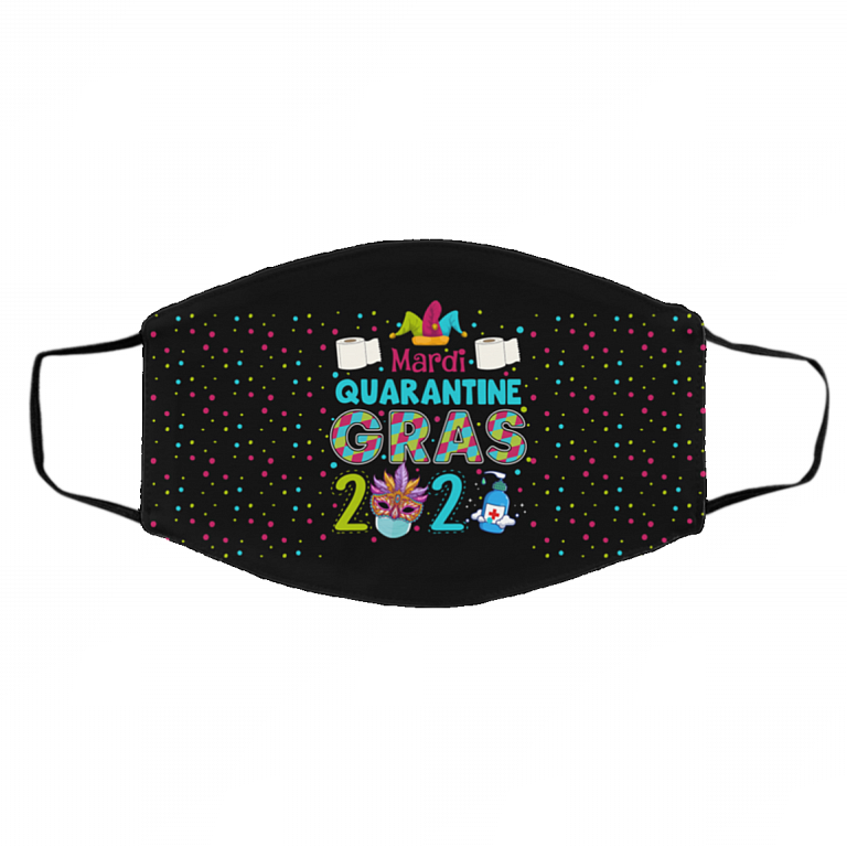 Funny Mardi Gras 2021 Quarantine Washable Reusable Custom - Printed Cloth Face Mask Cover, White, Cloth Face Cover – Medium/Large