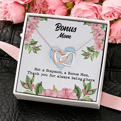 To My Bonus Mom Thank For Always Being There Interlocking Hearts Pendant Necklace - Bonus Mom Gift Ideas