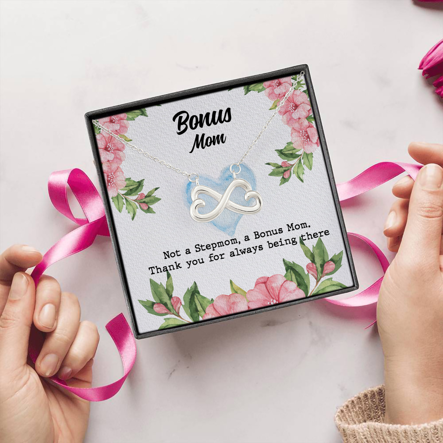 3HP. Not A Step Mom (6) Infinity Heart Necklace (Silver) 5