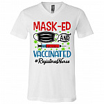 Mask-ed And Vaccinated Registered Shirt, White, V-Neck T-Shirt