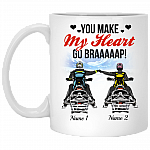 Personalized Snowmobile Couple You Make My Heart Go Braap - Valentine Gift for Him Ceramic Coffee Mug - Water Bottle, White, 11 oz. White Mug