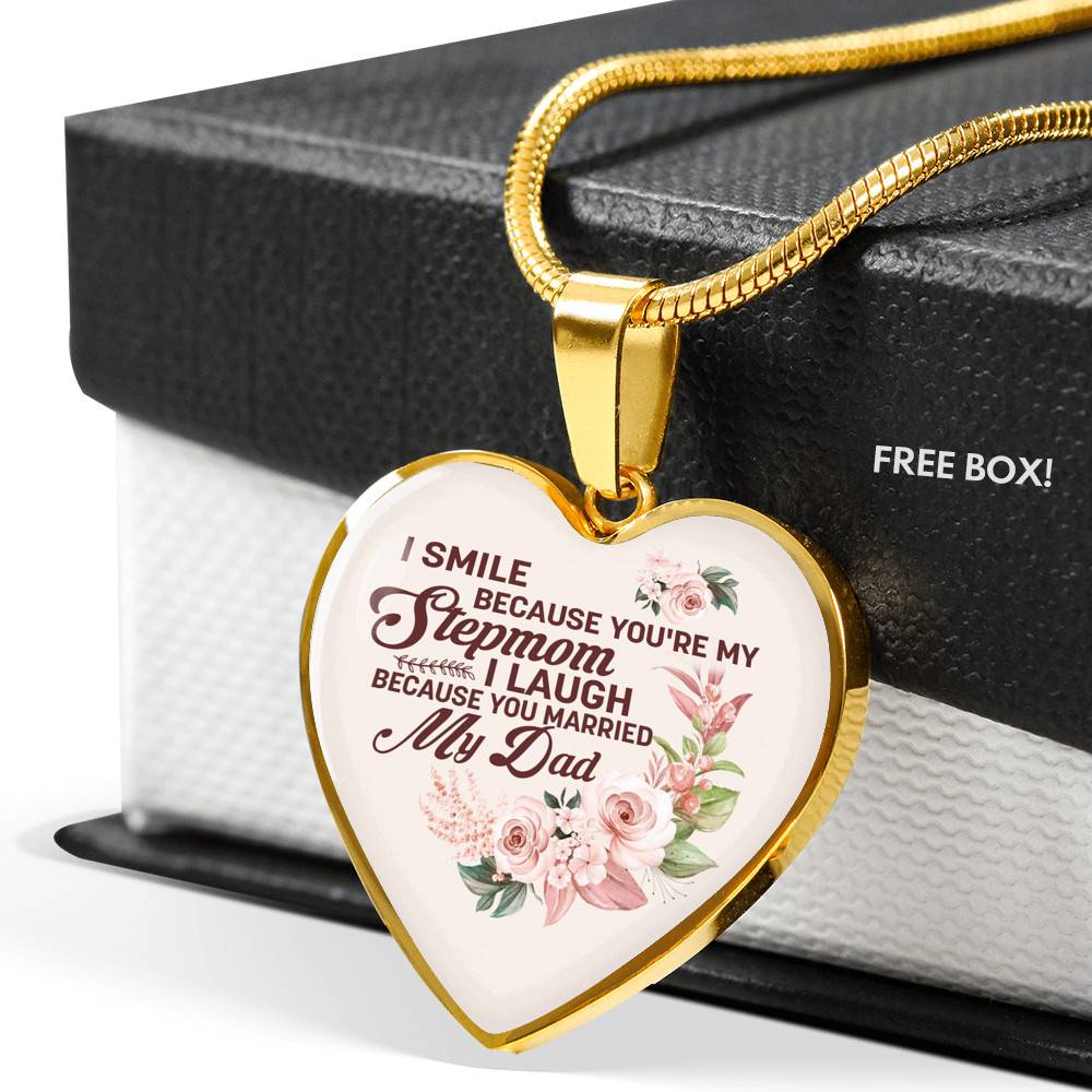 I Smile Because You're My Step Mom I Laugh Because You Married My Dad Heart Pendant Necklace Gifts - Heart Luxury Necklace (Gold Plated) I Smile Because You're My Step Mom I Laugh Because You Married My Dad Heart Pendant Necklace Gifts - Heart Luxury Necklace (Gold Plated)