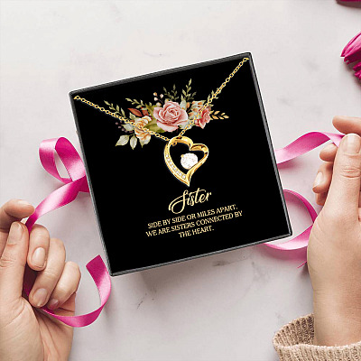 Sister Side By Side Or Far Apart We Are Sisters Connected By The Heart Forever Love Pendant Necklace