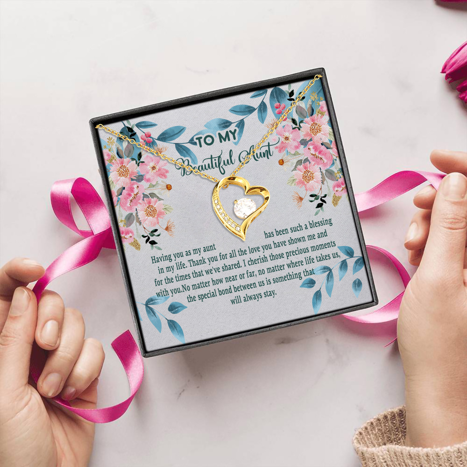 6MH. Thank Aunt card (5) Forever Love Necklace (Gold) 5