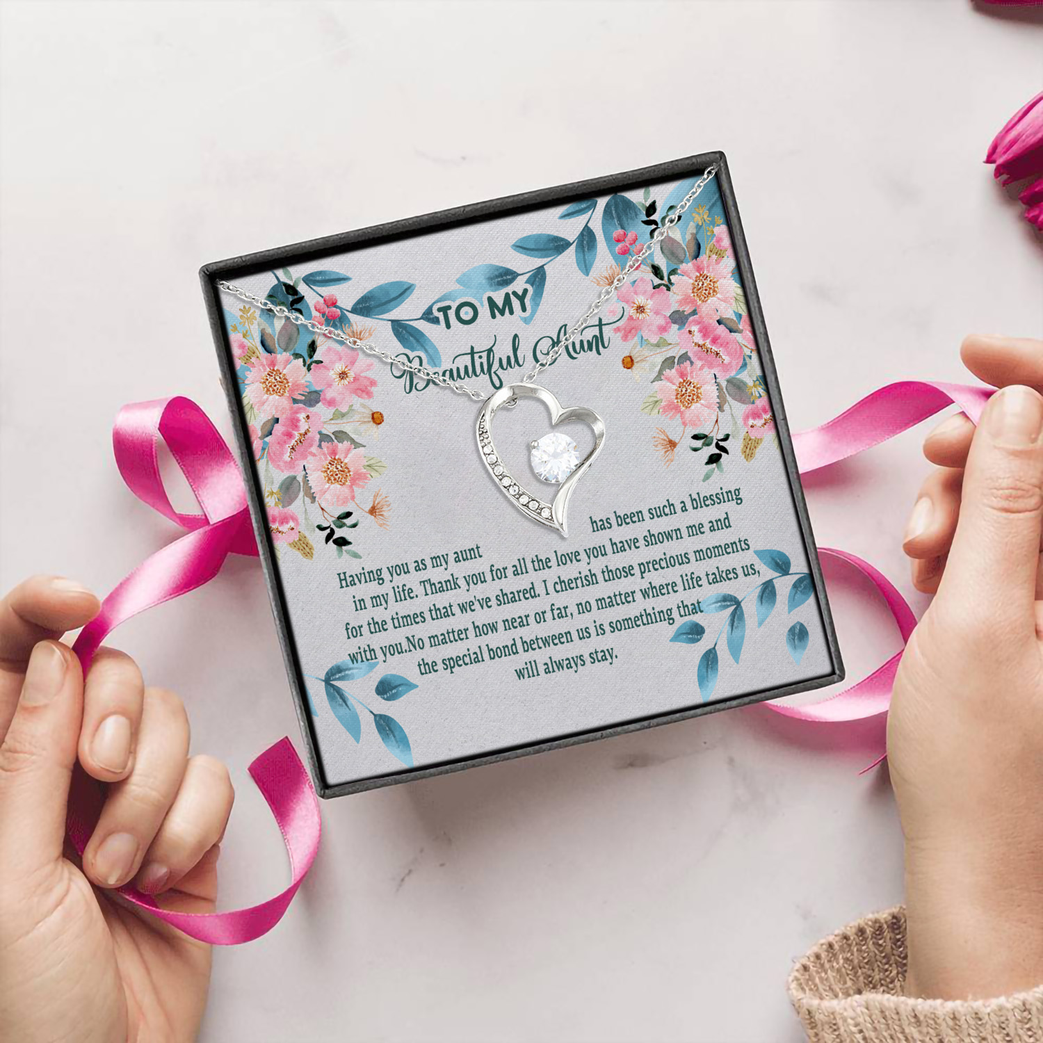 6MH. Thank Aunt card (5) Forever Love Necklace (Silver) 5