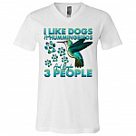 I Like Dogs And Hummingbirds, White, V-Neck T-Shirt