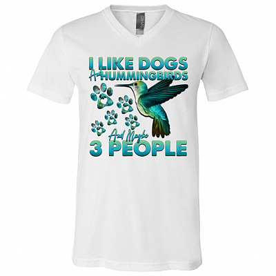 I Like Dogs And Hummingbirds, White, V-Neck T-Shirt