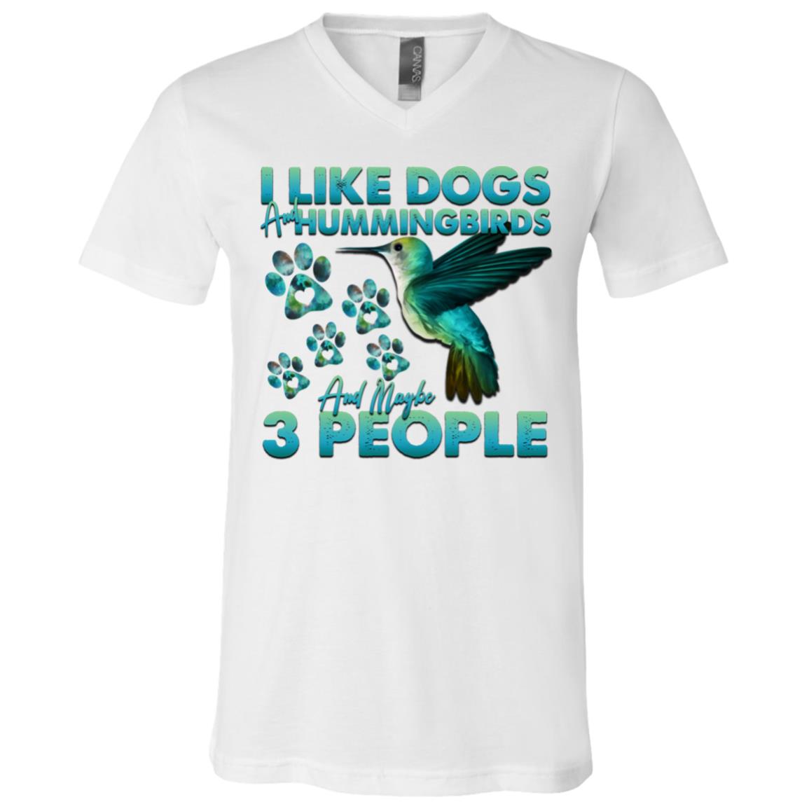 I Like Dogs And Hummingbirds, White, V-Neck T-Shirt