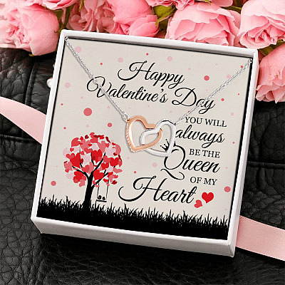 Alternative view of Happy Valentines Day You Are the Queen of My Heart Gift for Her Interlocking Heart Pendant Necklace