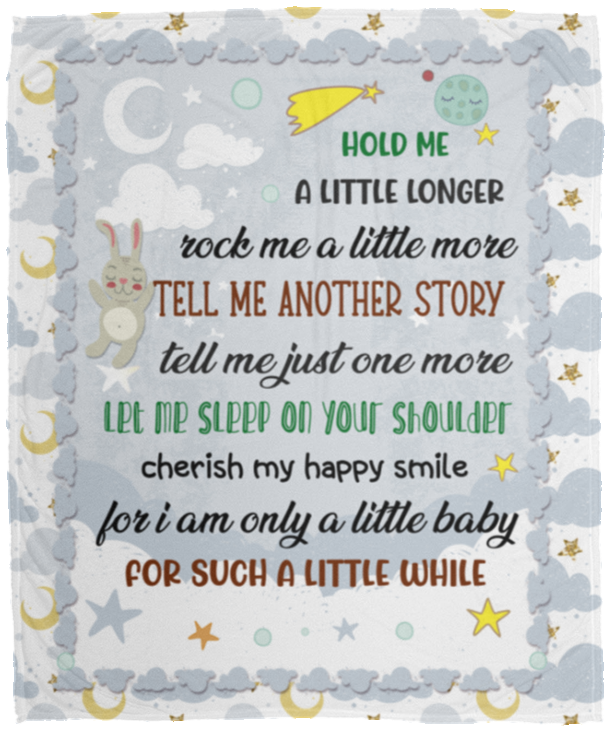 Hold Me a Little Longer Tell Me Another Story Little Baby Songs Fleece Blanket - Woven Blanket, White, Cozy Plush Fleece Blanket - 50x60