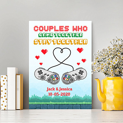 Alternative view of Personalized Who Game Together Stay Together Gamer Couple Framed Canvas - Unframed Poster
