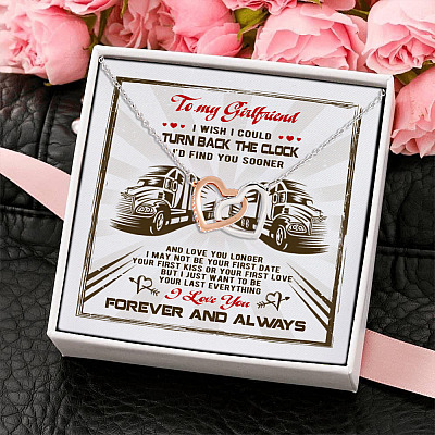 Alternative view of Trucker's Girlfriend I Wish I Could Turn Back The Clock I'd Find You Sooner Interlocking Hearts Pendant Necklace