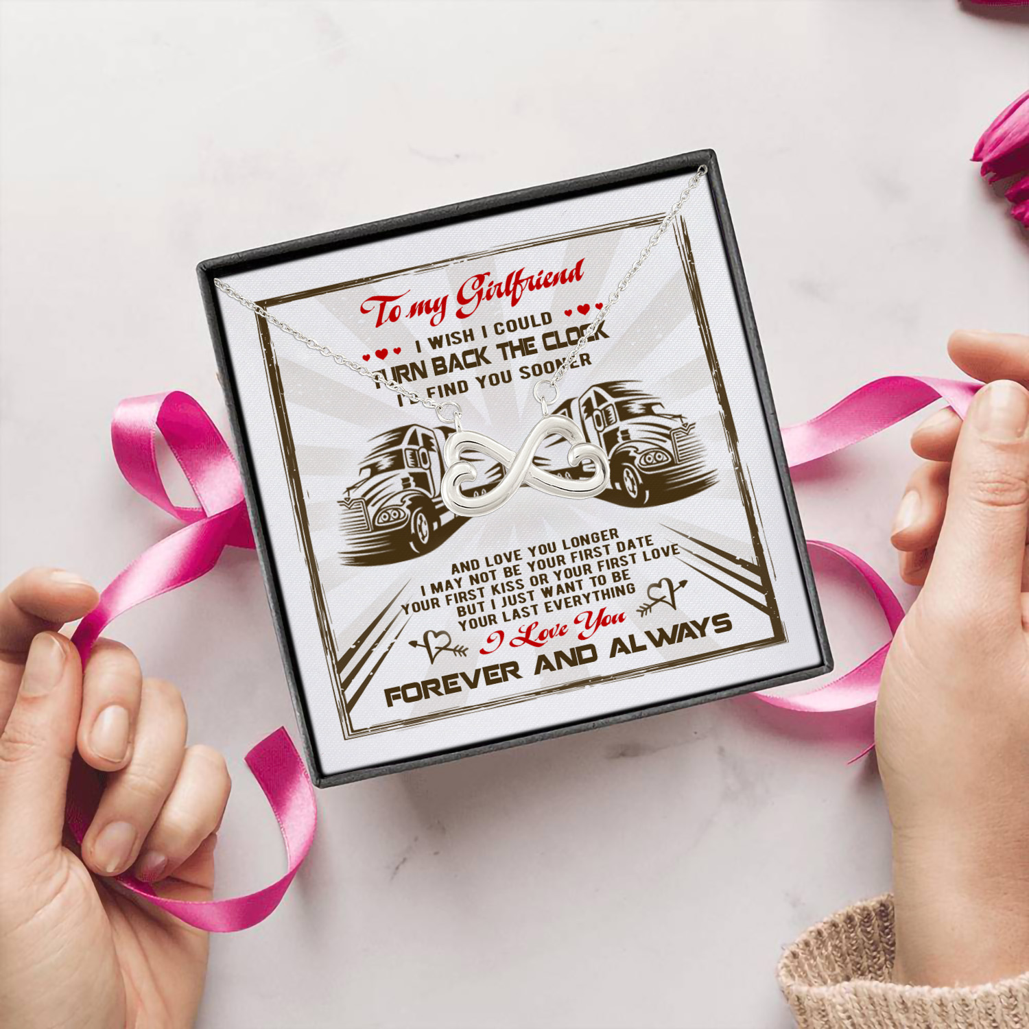 6Th. Turn Back The Clock Trucker Infinity Heart Necklace (Silver) 5