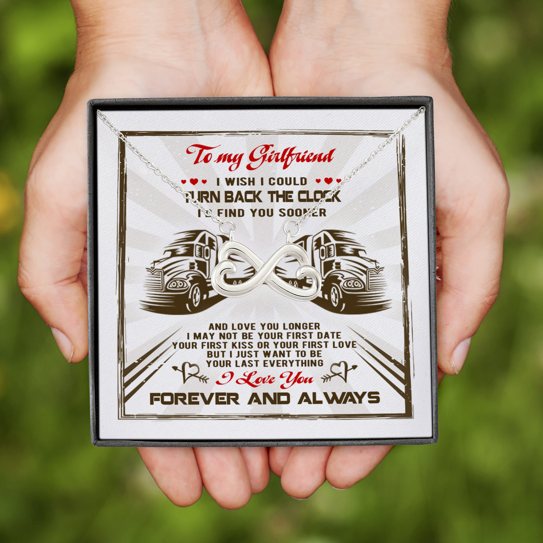 6Th. Turn Back The Clock Trucker Infinity Heart Necklace (Silver)