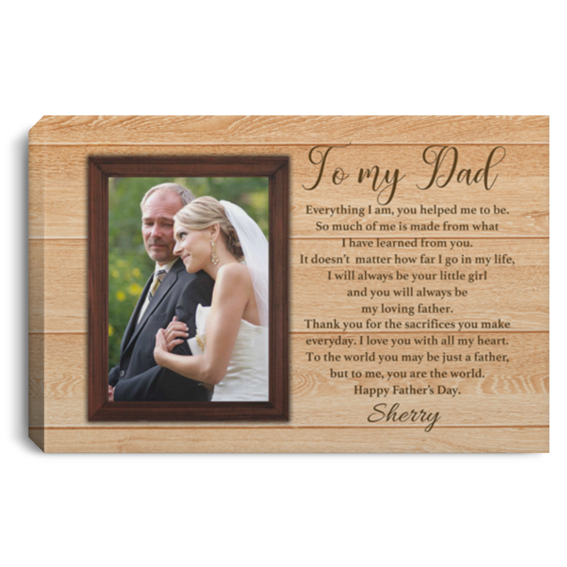 Custom Photo To My Dad Happy Fathers Day Wrapped Framed Canvas Prints - Unframed Poster - Home Decor Wall Art, White, 0.75'' Framed Canvas